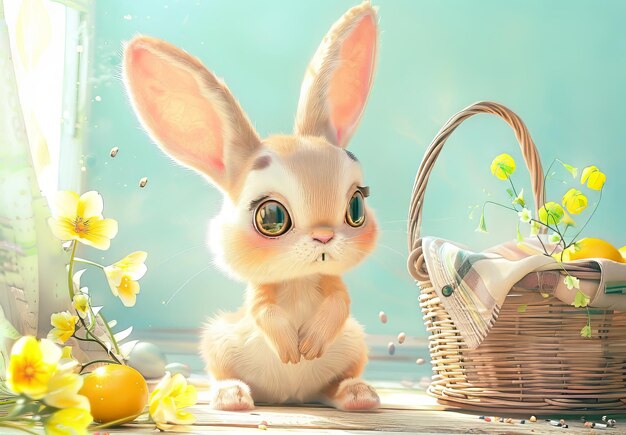 Foto conejitos lindos arte de conejitos adorables con mejillas gordas ojos expresivos contenido temático de pascua