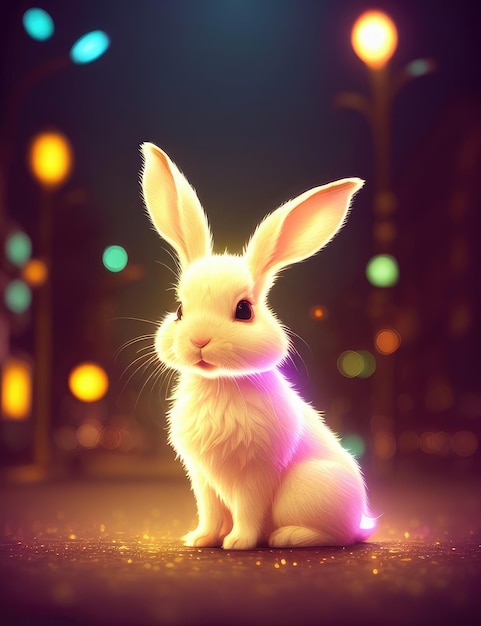 Conejitos de Pascua futuristas en luz de neón IA generativa