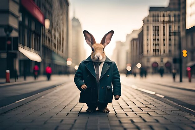 un conejo con un abrigo y un abrigo con una camisa