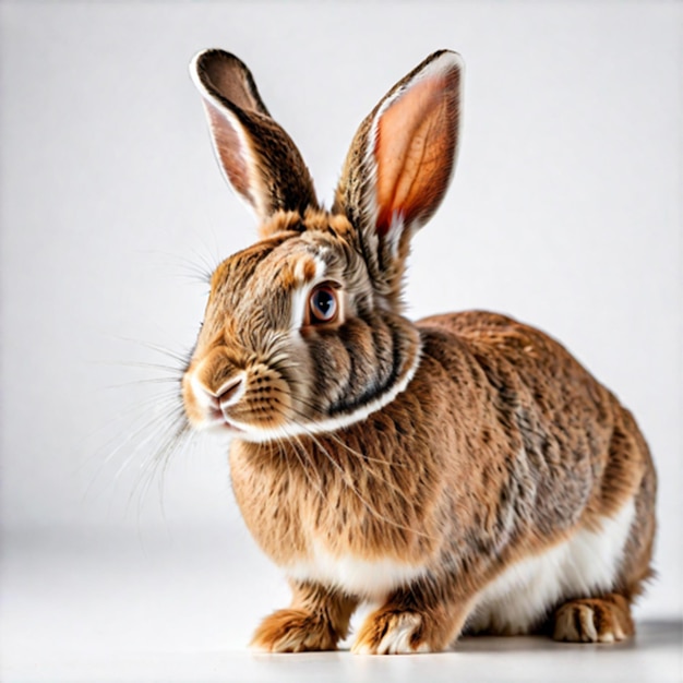 Un conejo aislado con orejas largas se sienta en un fondo blanco_ai_generado