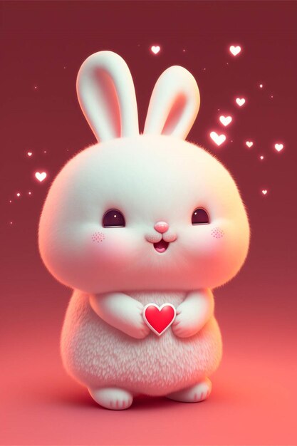 Conejo blanco con un corazón en sus patas ai generativo