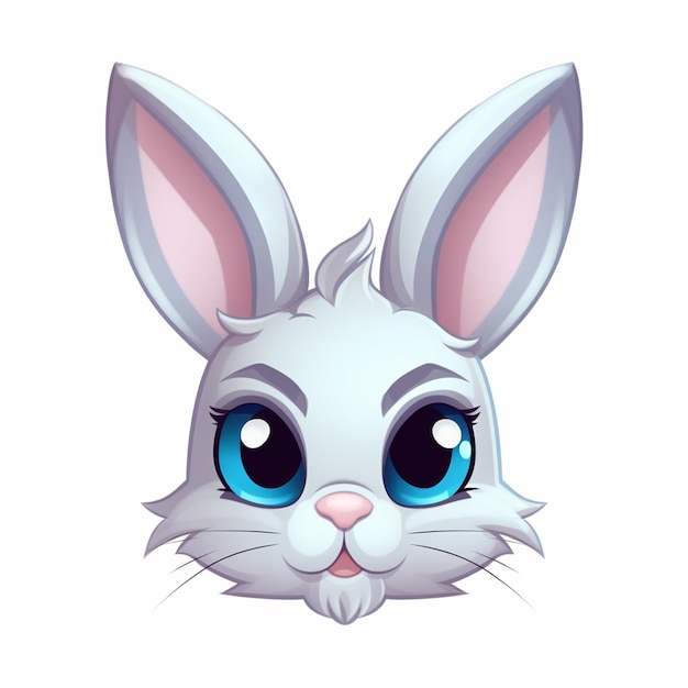 Conejo blanco de dibujos animados con ojos azules y orejas grandes ai generativo