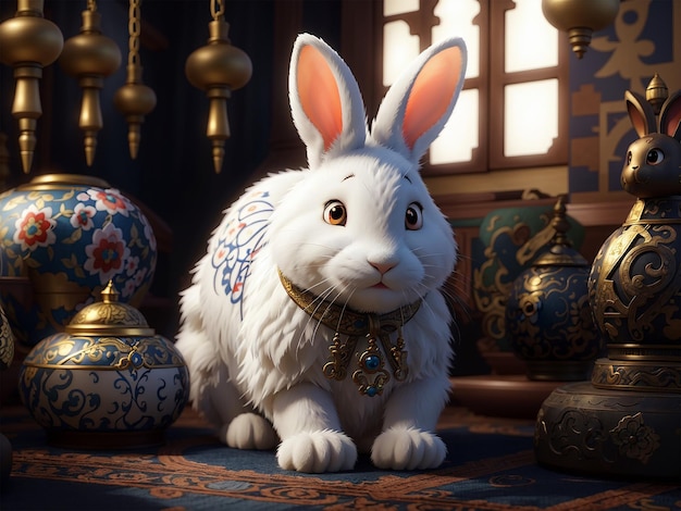 Conejo blanco con hermosos ojos pequeños