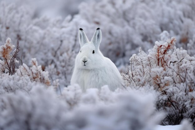 Un conejo blanco en un paisaje nevado.