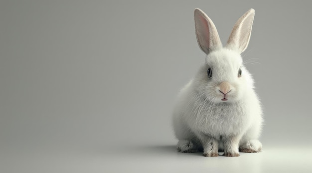 Conejo blanco sentado encima de una mesa