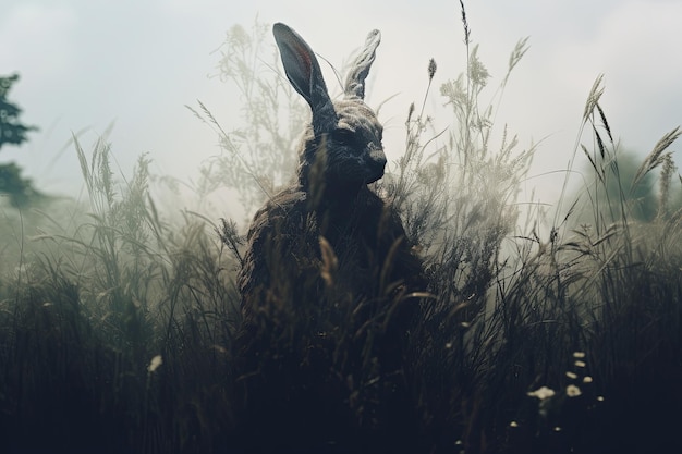 Foto un conejo en un campo de hierba alta