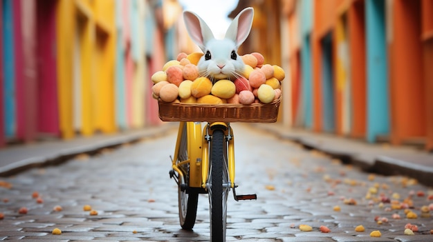 Un conejo en una canasta de una bicicleta Generativo Ai