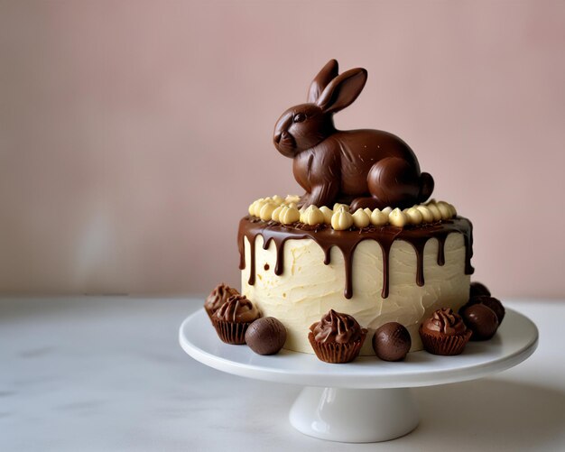 Conejo de chocolate en el pastel de Pascua