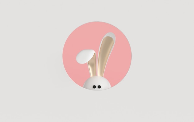 Conejo de conejito de éster blanco con orejas doradas sobre rosa.