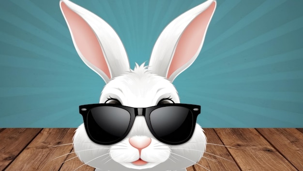 Un conejo de dibujos animados alegre con gafas de sol entre flores vibrantes