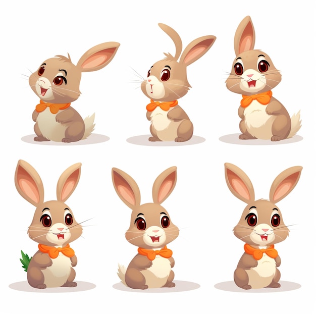 conejo de dibujos animados con diferentes expresiones conjunto de cuatro poses diferentes ai generativo