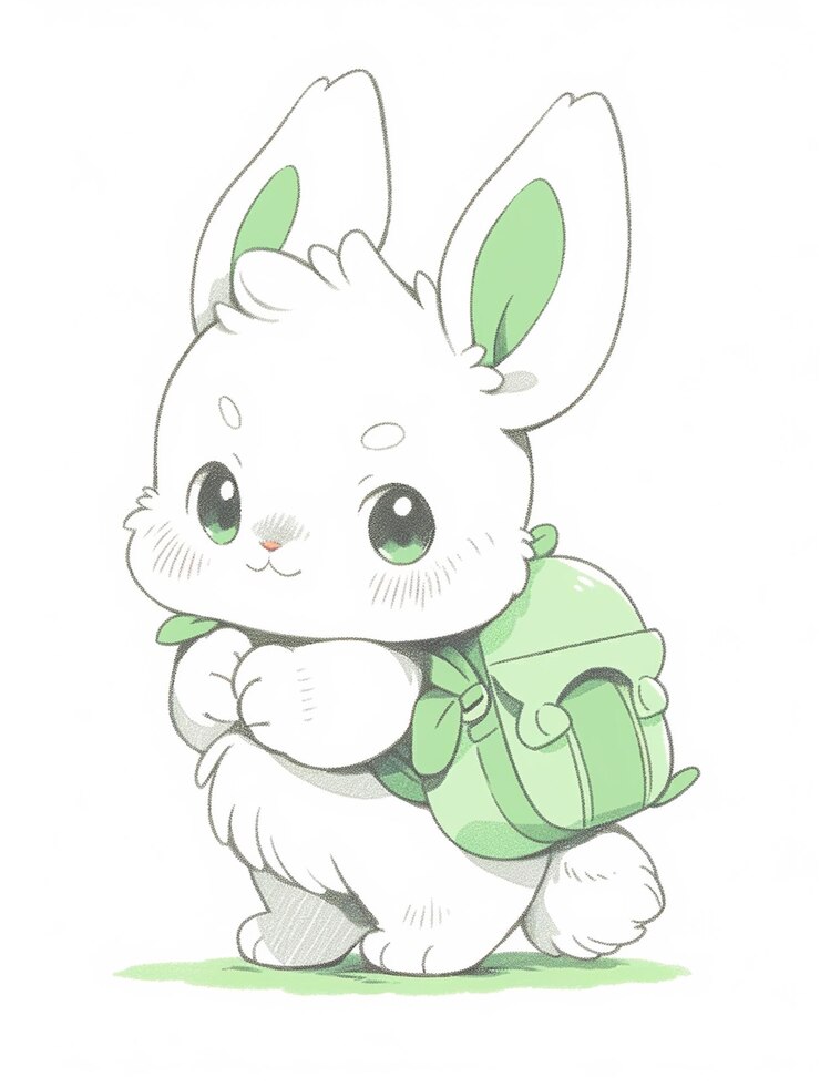 Foto conejo de dibujos animados con mochila sentado en el suelo ai generat