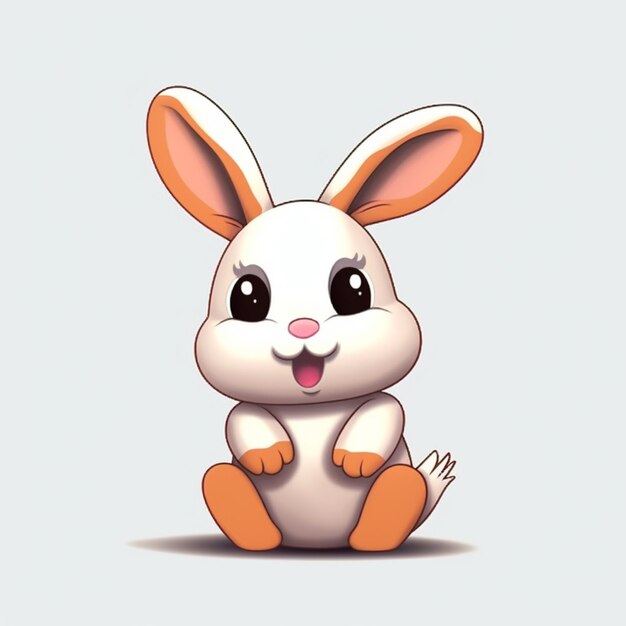 Foto conejo de dibujos animados sentado en el suelo con las patas cruzadas