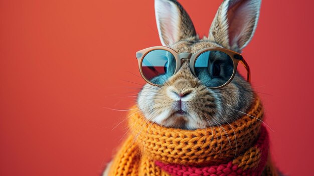 Un conejo elegante con gafas de sol y bufanda.