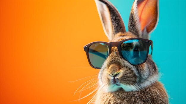 Foto conejo elegante con gafas de sol y pajarita