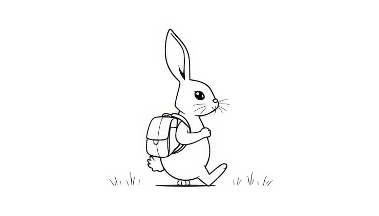 Foto el conejo está caminando con una mochila en la espalda