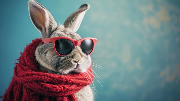 Conejo con gafas de sol y bufanda roja