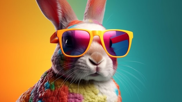 Un conejo con gafas de sol y un colorido backgroundgenerative ai