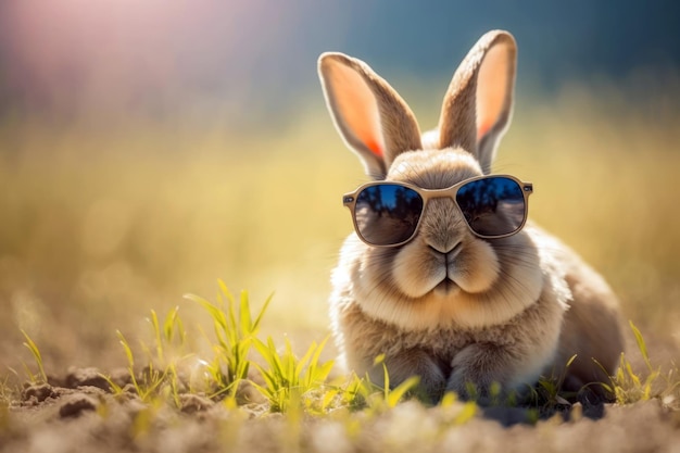 Un conejo con gafas de sol y gafas de sol.