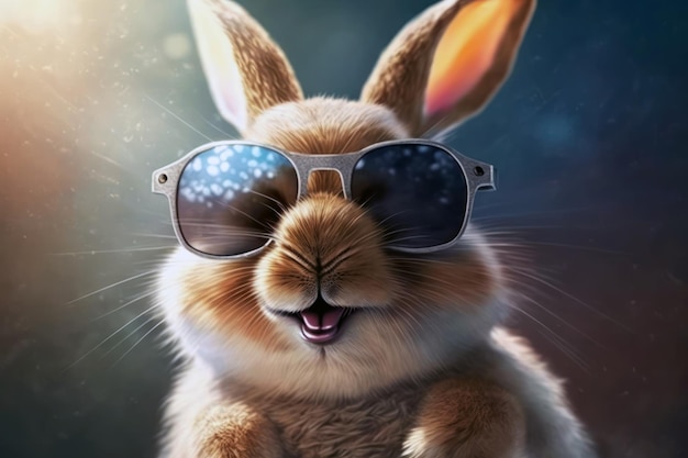 Un conejo con gafas de sol y unas gafas Starburst.