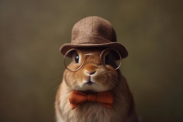 Foto conejo con gafas y sombrero ia generativa