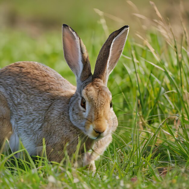 Foto un conejo está en la hierba con una etiqueta blanca en el medio