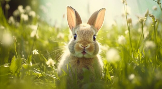 Foto conejo en la hierba generada por la ia