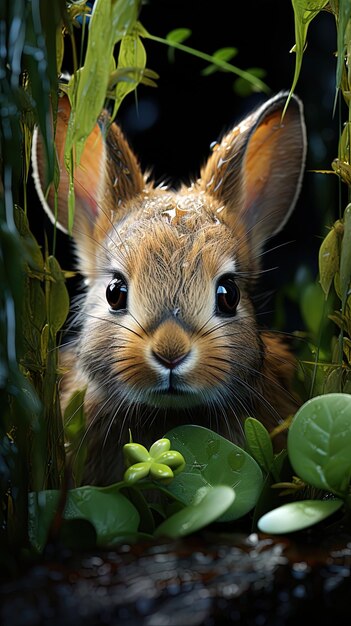 Foto un conejo está en la hierba y mira a la cámara