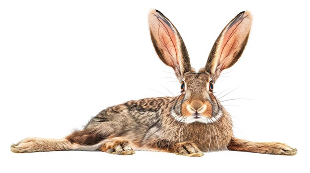 Foto el conejo lindo aislado sobre un fondo blanco el conejo es marrón y blanco con orejas largas y una cola esponjosa