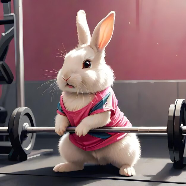 Foto un conejo lindo y caliente con ropa de entrenamiento en el gimnasio.