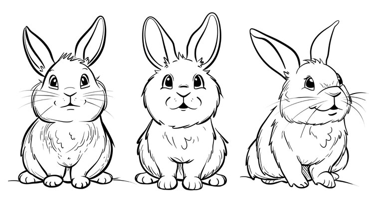 Foto un conejo lindo está sentado libro de colorear dibujos animados para niños ilustración vectorial en blanco y negro con conejo de pascua