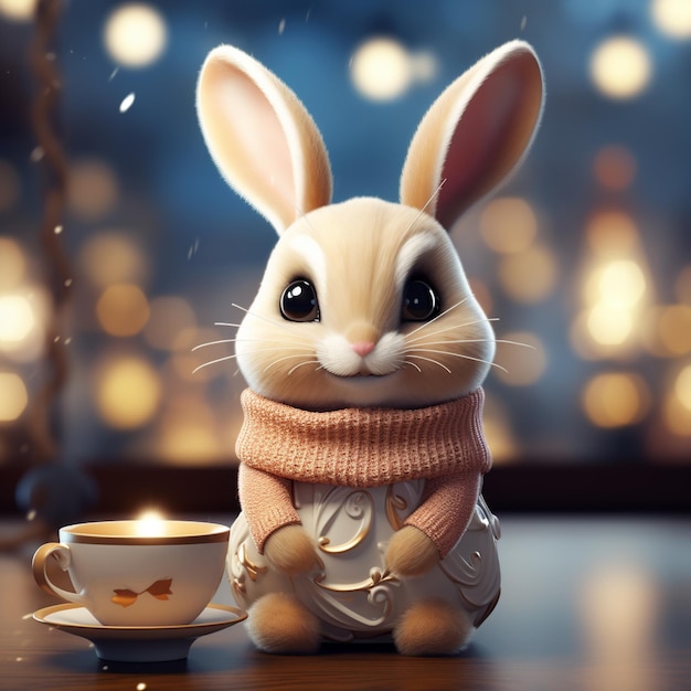 Conejo lindo en el fondo brillante de Navidad Feliz año nuevo chino 2024 Conejo conejo lindo con en vi