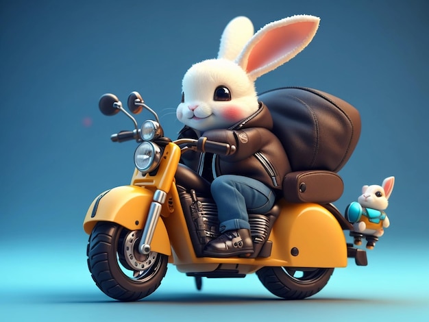 Foto un conejo lindo montando una motocicleta 4