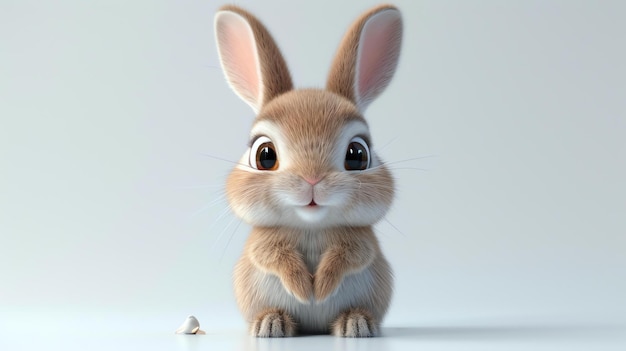 Un conejo lindo con ojos grandes y orejas esponjosas sentado sobre un fondo blanco El conejo está mirando a la cámara con una expresión curiosa