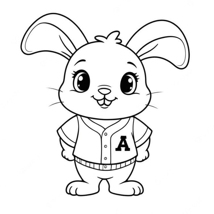 Foto el conejo lleva una camiseta de béisbol con fondo blanco.
