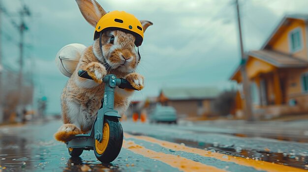 Un conejo en una motocicleta