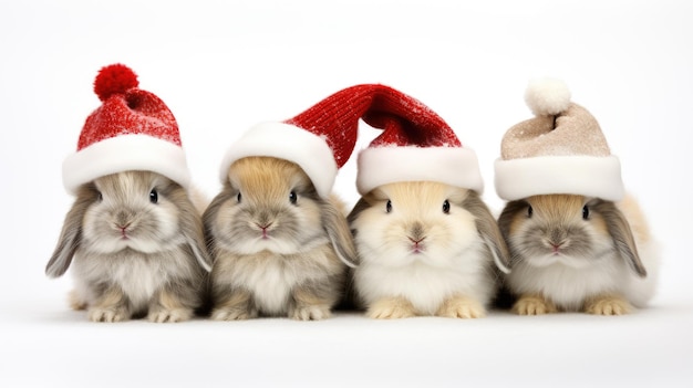 Foto conejo de navidad con sombrero rojo santa