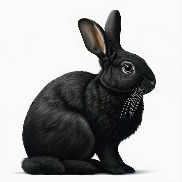 Conejo negro Realista Ilustración realista Año nuevo chino Boceto de conejito del zodiaco oriental