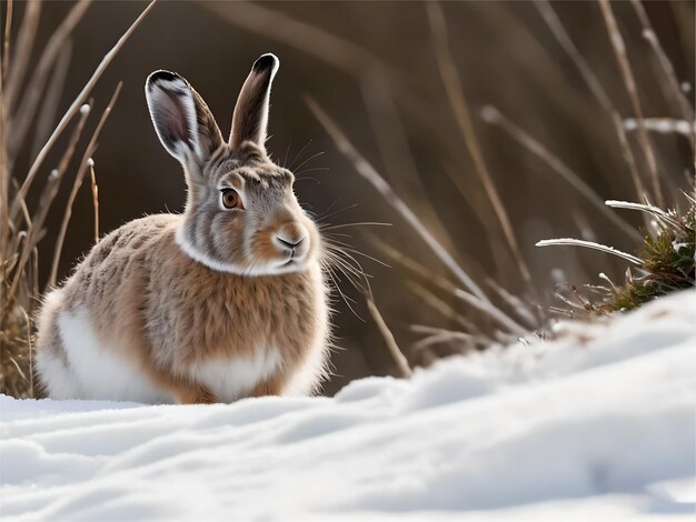Foto conejo en la nieve