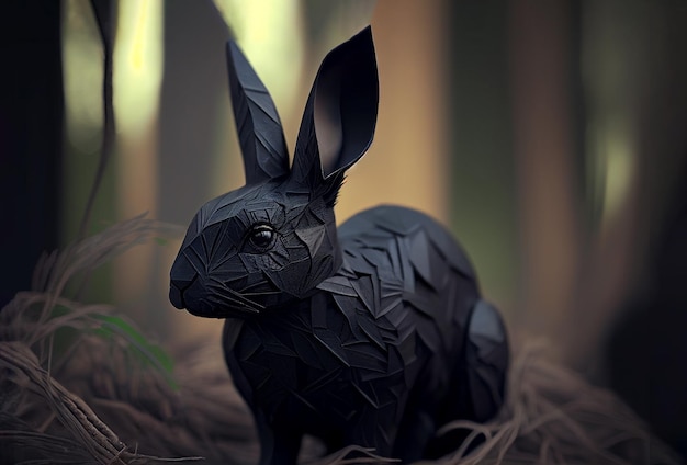 Conejo de origami de agua negra Concepto del año del conejo Ilustración generativa de IA