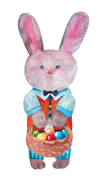 Conejo de Pascua Acuarela conjunto de conejitos de Pascua aislado sobre fondo blanco.