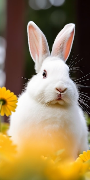 Conejo de Pascua en el campo de hierba verde prado de primavera