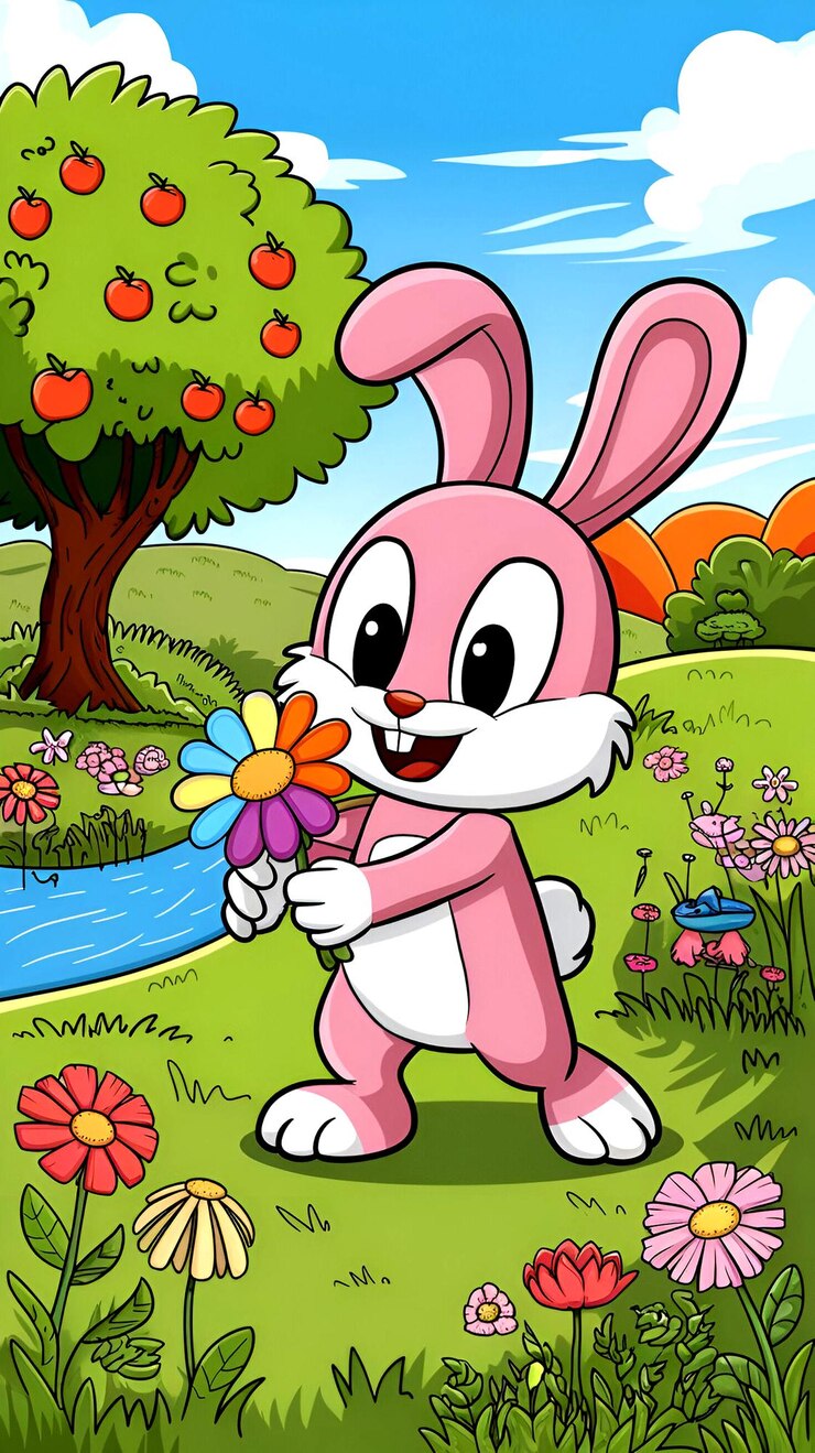 conejo de pascua con flores niños animales para colorear plantilla de portada de libro un conejo lindo sosteniendo una flor