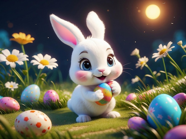 Conejo de Pascua con huevo pintado