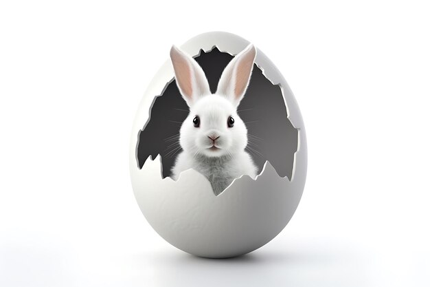 Foto conejo de pascua con huevos de pascua en un fondo blanco