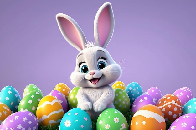 Conejo de Pascua lindo en bucle y animación de huevos