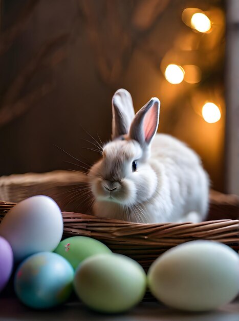 Conejo de Pascua lindo detallado acogedor enfocado de primera clase