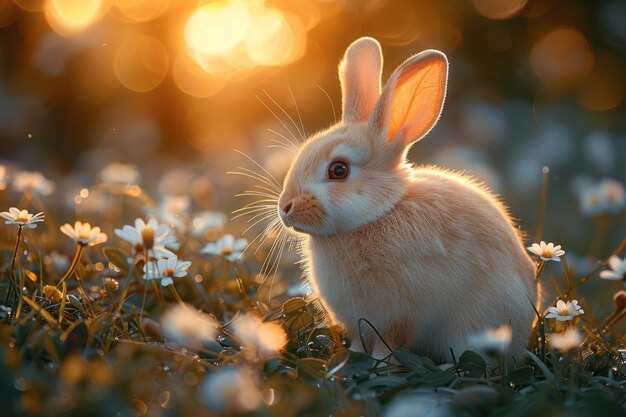 Foto conejo de pascua en un mundo de fantasía ia generativa