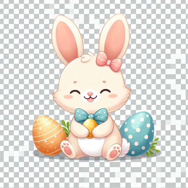 Conejo de Pascua rodeado de huevos de colores
