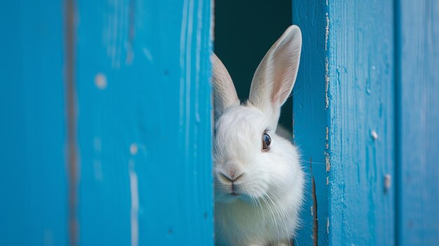 El conejo de Pascua sale de la pared azul AI Generative